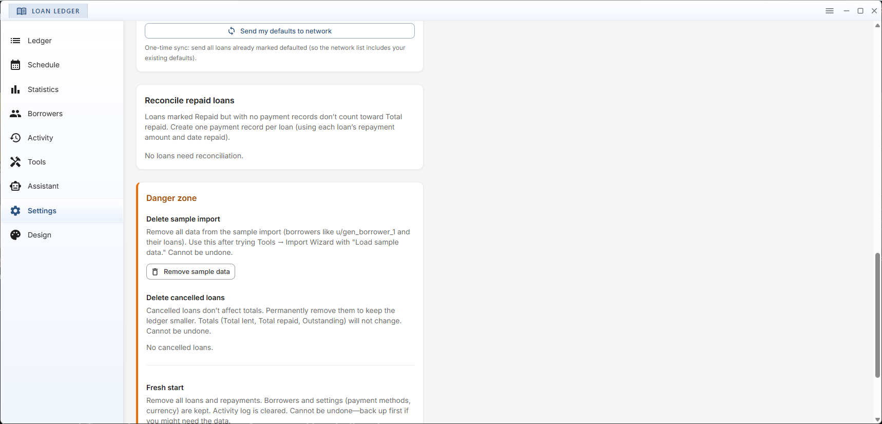 LoanLedger Windows — Settings